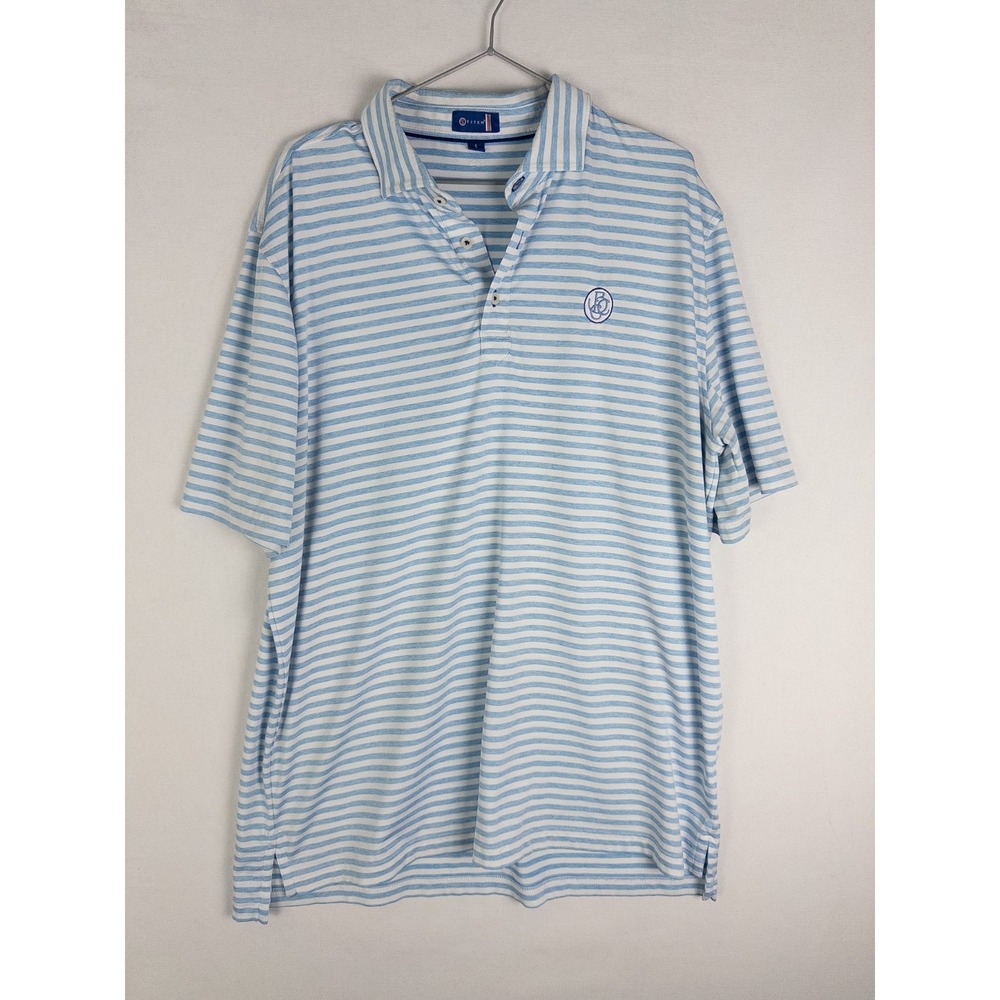 Stitch Polo Shirt Mens L White Blue Striped Performance Golf Activewear